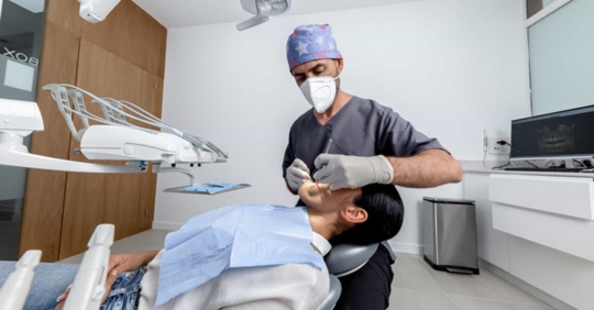 A patient having a dental emergency